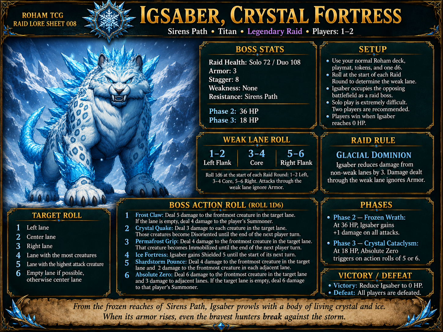 Igsaber, Crystal Fortress Legendary Raid Lore Sheet